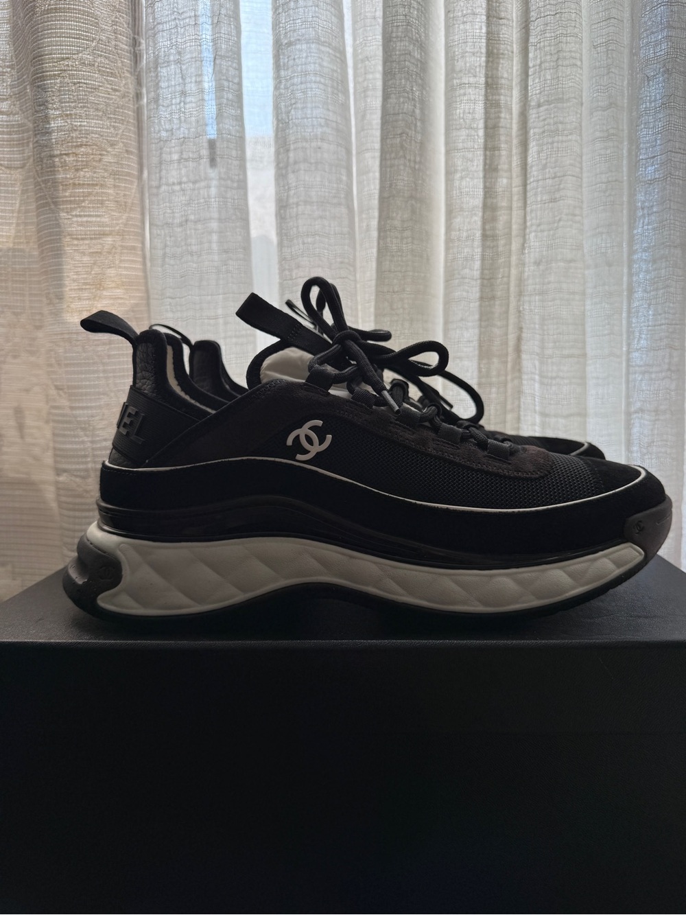 CHANEL Black and White Chunky Lace-Up Sneaker - Picture 1 of 6